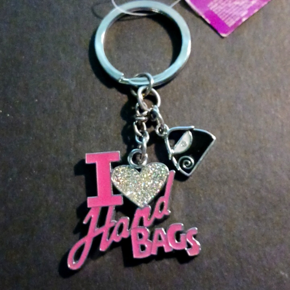 Bling Keychain I LOVE HANDBAGS  Pink & Silver By Russ Berrie